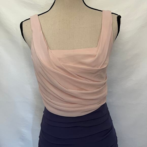 Express Color Block Sheath Dress Size 4 Pink Purple Square Neck Chiffon Fairy - Picture 2 of 15